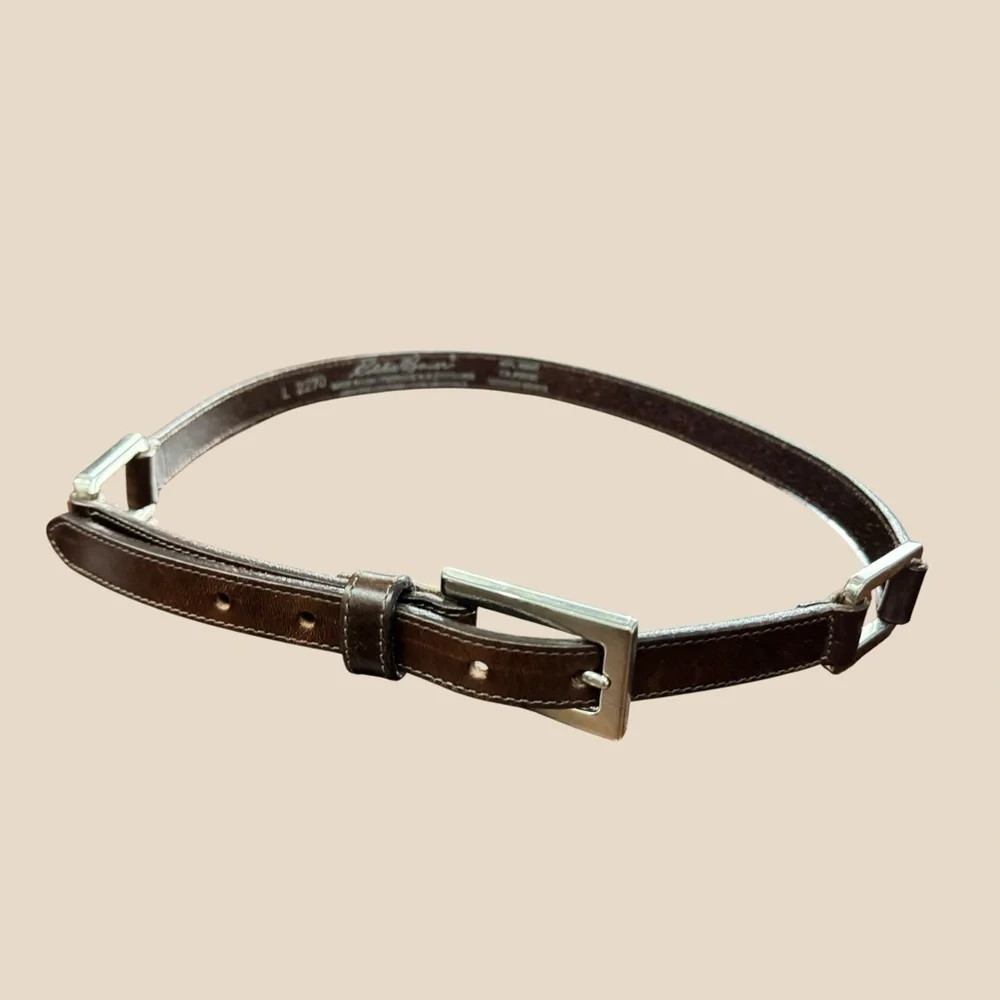 Eddie Bauer Brown Genuine Leather Belt Silver Buckle Size L 27/70 Unisex